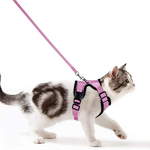 Katzengeschirr mit Leine Ausbruchsicher Katzenleine Set Verstellbar weich Kätzchenweste mit Reflektierenden Streifen Brustgeschirr für kleine Kitten (Rosa, S)