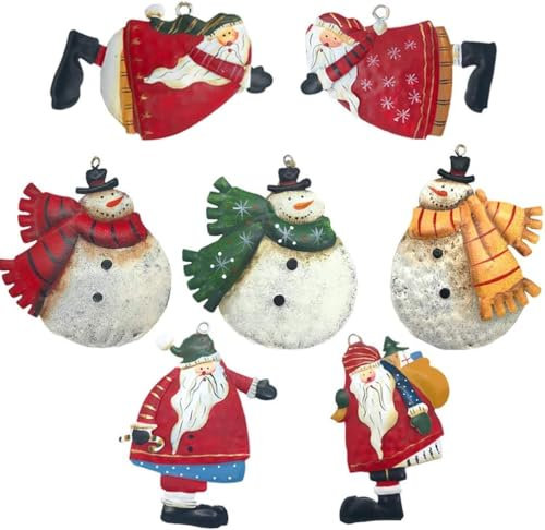 Weihnachtsbaum Anhänger Weihnachtsanhänger Dekoration Vintage Eisen Mollige Schneemann Weihnachtsmann Figuren Weihnachten Hängede Deko 7 Stück