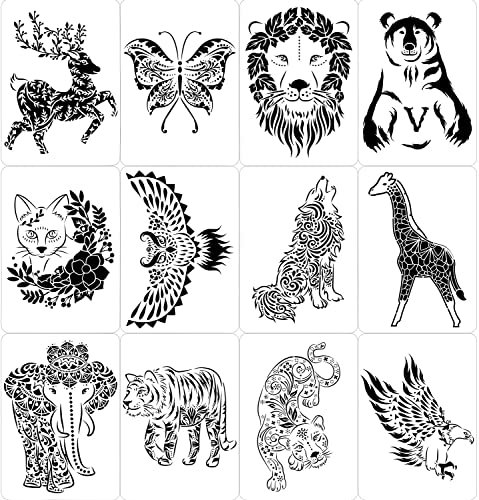 12 Stück Tiere Schablonen Malen, Malschablonenset, Kunststoff Zeichenschablonen, Wiederverwendbare, Handwerk Zeichnung Vorlage für Verwendet zum Bemalen von Kunstwand