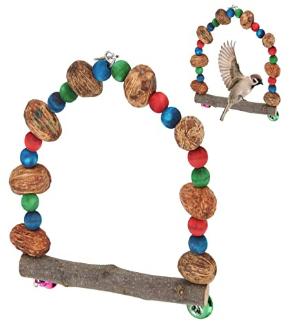 Vogelschaukel, Schaukelspielzeug aus natürlichem Holz, Papageienschaukel, Beißfink, Kanarienvogel, Wellensittichkäfig, Holzbarschständer, Papagei-Hängespielzeug(S)