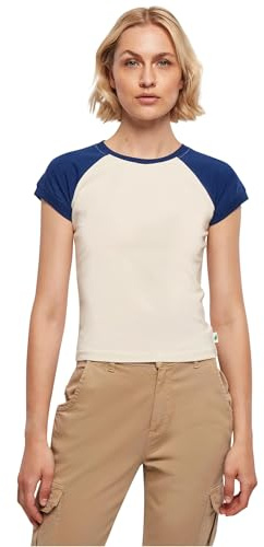 Urban Classics Damen Ladies Organic Stretch Short Retro Baseball Tee whitesand/spaceblue, M