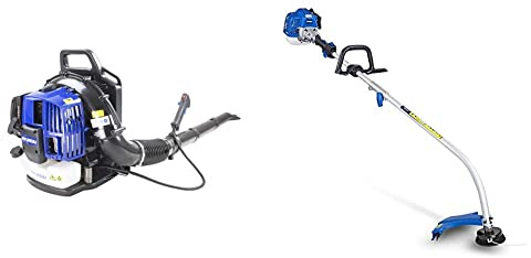 Hyundai Petrol Backpack Leaf Blower, 170mph, 52cc 2 Stroke Engine With Support Harnesses, Anti-vibration & Split Shaft 38cm Cutting Width 26cc Petrol Grass Trimmer with 3 Year Warranty