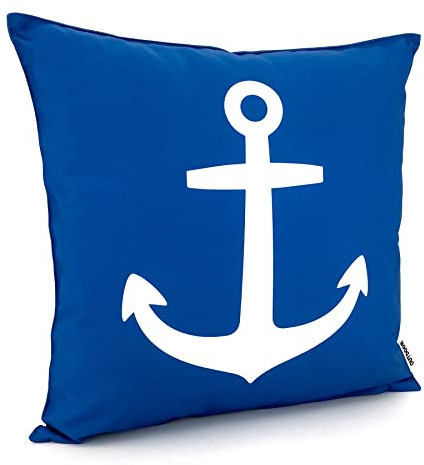 heimtexland ® Outdoorkissen 45x45 Dekokissen Outdoor Garten Lounge Deko Kissen Typ839 Maritim Anker Blau