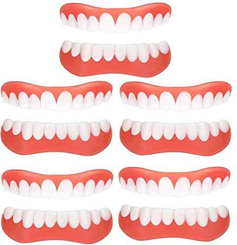 Falsche Zähne Gebiss, Falsche Zähne Veneers Weißer Zahnersatz für Ober und Unterkiefer Gefälschte Schutz Zähne und Wiederherstellung des Lächelns Einheitsgröße, 5 er Set