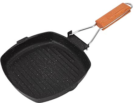 MOUMOUTEN Folding Handle Induction Skillets, Square Nonstick Griddle Pan Frying Pan, Stovetop Grill Pan for Grilling Bacon, Steak, Fish and Meats(20 * 20cm)