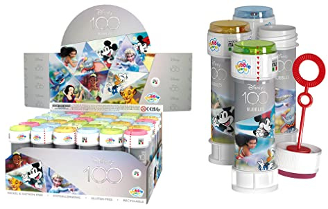DULCOP - Pacco da 36 bolle 100 anni Disney - Bolle di sapone - 60 ml - 047331PA - Multicolore - Plastica - Licenza ufficiale - Giocattolo per bambini - Gioco all'aperto - A partire dai 3 anni