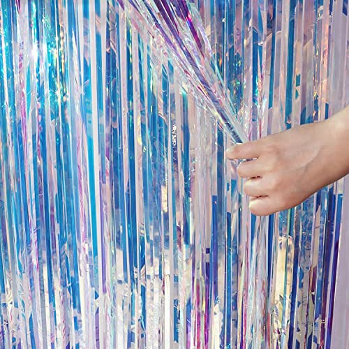 Rideau Anniversaire Irisé - Serpentins Fond Photobooth Métallique Frange Decoration Anniversaire Fête pour Kpop Congelé Sirène Fille Princesse Mer Fête