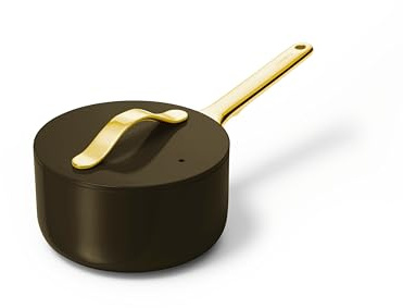 Caraway Nonstick Ceramic Sauce Pan with Lid (1.75 qt) - Non Toxic, PTFE & PFOA Free - Oven Safe & Compatible with All Stovetops (Gas, Electric & Induction) - Black