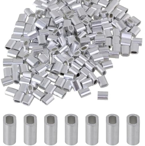 EIHI 100PCS Cable de Acero Mangas de Aluminio Accesorios de Clip Crimps de Cable,Gusanillo para Cortinas,Cable Acero 3.2mm Inoxidable