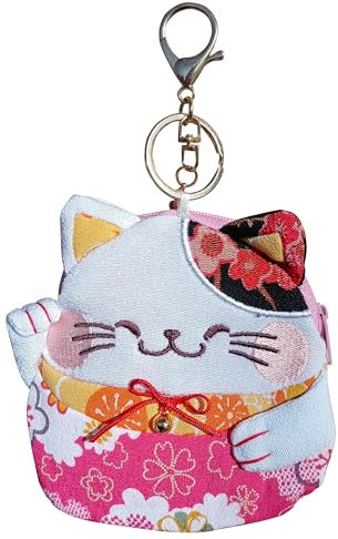 HUIJUFU Japanische Kätzchen-Geldbörse, süße Katzen-Geldbörse, Damen-Kawaii-lustige Geldbörse, Schlüsselanhänger, rote Reise, einfarbig (Rot), Katze