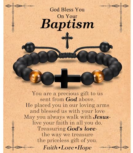 EFVISD Baptism Gifts for Boys Catholic, Cross Christian Beaded Rosary Bracelet Christening Gifts for Teen Boys Men Son Grandson Nephew Brother Godson