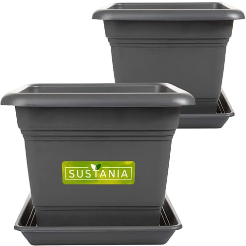 2friends Sustania Grand bac à Plantes extérieur, Set de 2-40x40 Pot de Fleurs Robuste, Grand bac à Fleurs, Cache-Pot Anthracite, Pot de Plantes Haut pour Jardin & terrasse