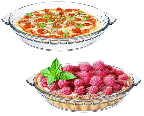 2-Pack (8) Glass Baking Dish Set, Round Glass Pie Pan for Dinner Baking and Serving with Easy Grab Handle