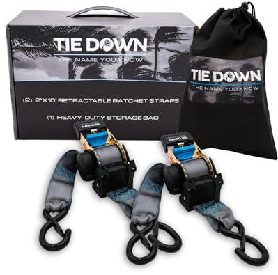 Tie Down Cinghia a cricchetto retrattile da 5,1 cm x 3 m, grigio, resistente, kit da 2 - limite di carico di rottura 1360,8 kg