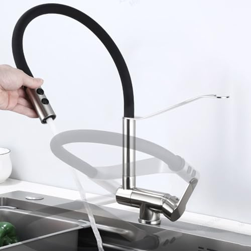 XJTNLB Miscelatore Cucina Spazzolato con Doccetta Estraibile Rubinetto Cucina Pieghevole Sottofinestra Girevole a 360° con 2 Modalità di Getto