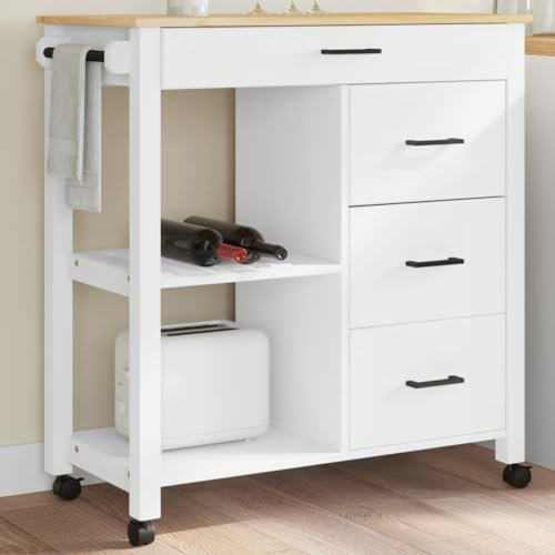 Tidyard Küchenwagen,Rollwagen Teewagen Weinwagen mit 4 Rollen Stauraum,Beistellwagen für Küche Badezimmer Büro,Servierwagen Küchenregal Monza 84x40x90 cm Massivholz Kiefer