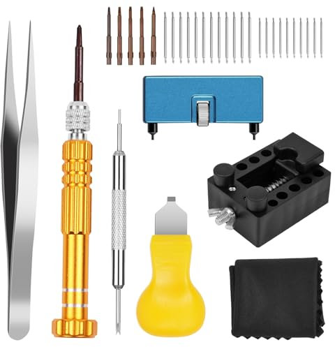 OFFCUP Uhrmacherwerkzeug Set Uhr Batteriewechsel Werkzeug, Uhrenwerkzeug Set Uhr Reparatur mit Uhrenarmband Schraubendreher, Stiftausdrücker für Uhrarmband Uhrenöffner Federstegwerkzeug