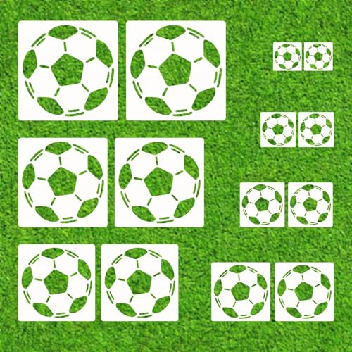 ZIJANG Fußball Schablonen aus PET Kunststoff 14 Stück, Wiederverwendbar Stencil, Spray Schablone Fußballmotiv, 22.5 cm, 7 Spezifikationen, für Stoff, Holz, Glas oder Wände(Milchig Weißes)