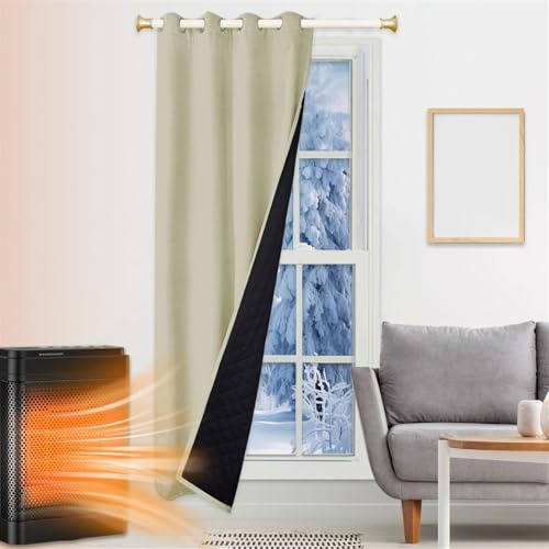 SK Studio Thermo Türvorhang Kälteschutz 80x220cm, Wasserdicht Winter Vorhänge Wärmeisolierend Dicke Gardinen Raumteiler mit Ösen für Türen Schlafzimmer, Beige