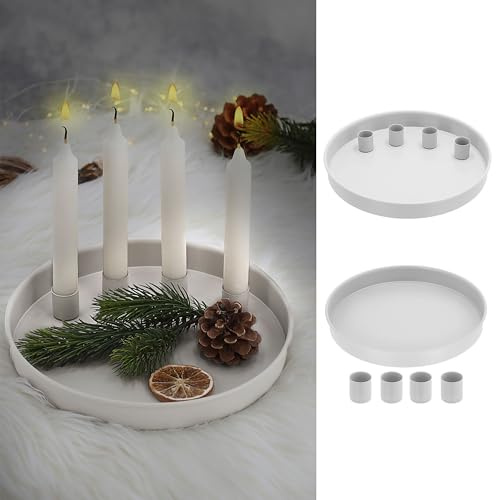 Stavljushållare guldmagnet magnetisk | metall vit rund Ø 25 x 3 cm | 4 ljushållare ljusbricka bricka stavljus (1 x hållare för stavljusstake Ø 25 cm vit)