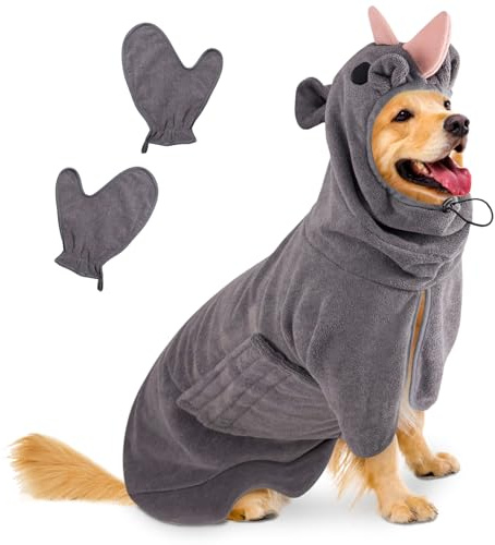 Bibykivn Bademantel für Hunde, Hundebademantel Aus Mikrofaser, Verstellbares Halsband Mit Klettverschluss Schnell Trocknend Badetuch für Große Mittelgroße Kleine Hunde/Katze (Graues Nashorn, XL)