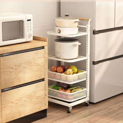 LJPZYOY 3 Tier Expandable Microwave Oven Rack Stand Storage Organizer with Shelves and Pot Rack White Kitchen Countertop Worktop Space Saver Shelf for Microwave Includes 4 Boards and 2 Baskets