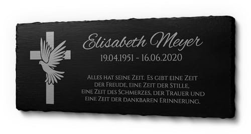 CHRISCK design Gedenktafel aus Naturschiefer mit personalisierter Gravur - Schiefer Gedenkstein als Andenken an einen Menschen - Grabplatte für Friedhof oder persönliche Gedenkstätte in 25x10 cm