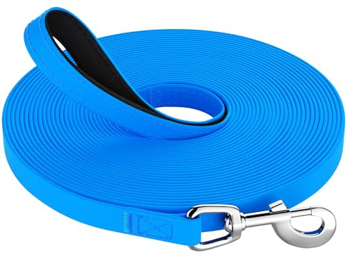 X XBEN Waterproof Training Lead for Dogs, 5M/16FT Rubber Extra Long Line Dog Lead with Soft Padded Handle, Training Leads Leash for Recall & Obedience for all Sized Dogs, for Swimming Walking Playing
