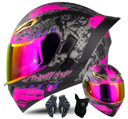 Modularer Motorradhelm Mit Handschuhen Und Gesichtsschutz, Flip Up Helm Erwachsener Motorradhelm Mit Doppelvisier, ECE-geprüfter Helm Für Männer Und Frauen