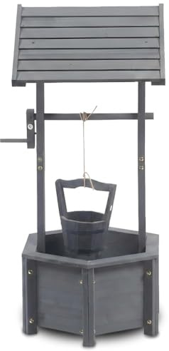 M&H Wooden Wishing Well Planter with Hanging Bucket and Trellis for Outdoor Use – Large Rustic Wooden Planter Box Garden Wishing Well Flower Pot Holder for Patio Lawn & Yard Garden Decor