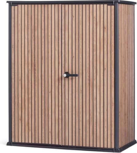 Keter Porta Attrezzi da Esterno Vertical Venetian, Ideale per il Giardino, Finitura Effetto Legno a Doghe, 140x73,6x170,4H cm, 1400 L