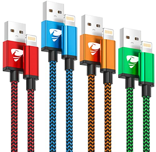 Cavo iPhone [0.5M 1M 1.5M 2M Metri 4Pezzi] Cavo Lightning Usb Certificato MFi Cavetto iPhone Filo Caricatore Carica Rapida Caricabatterie Nylon per iPhone 14 13 Pro Max 12 11 XR XS X 8 7 Plus SE iPad
