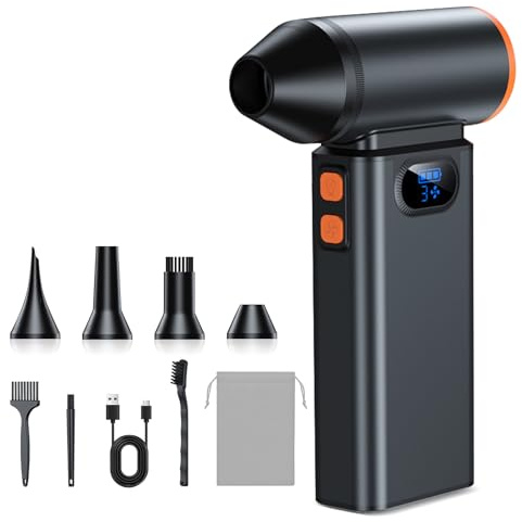 Anluomania Elektrische Staubgebläse Druckluftspray 4-Gang, 130000RPM Druckluft Compressed Air Duster, Electric Air Duster mit 6000mah Akku, Taschenlampe, Reinigungsbürste für PC, Outdoor, Sofa, Auto