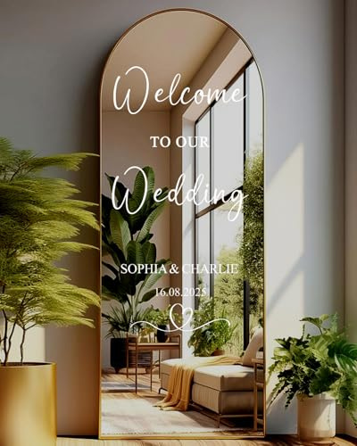 Personalised Wedding Mirror Sign Sticker – Custom Vinyl Decal for Welcome Sign | Elegant Wedding Decor | Easy to Apply | Fits Any Mirror or Acrylic Board W3 (H90xW46-49cm)