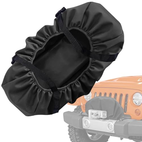 Windproof Winch Cover 600D, Heavy-Duty Oxford Cloth Shield For Truck, RV, Boat, Trailer, Vehicle Protection, Outdoor Indoor Driving, Camping, Construction Use, 16.93x5.91x5.28 In