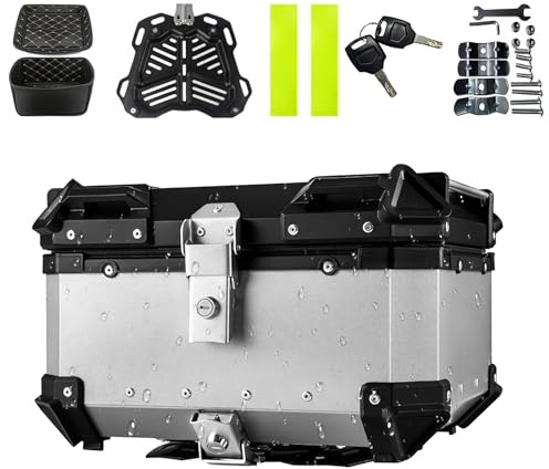 Top Case Moto, 45L/55L65L Top Cases Coffre de Moto Universel, Alliage D'aluminium Top Case Scooter, Étanche et Résistant aux Chutes et Antivol, avec Serrure de Sécurité, pour Rangement Casques (65L A)