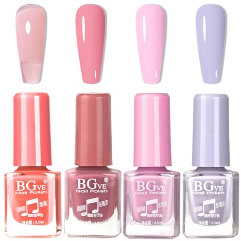 4PCS Nail Polish Set - Pink Purple and Jelly Nude Nail Varnish Sets - 60 Seconds Quick Dry nail Polish - Dusty Shade Nail polish Gift Set Breathable, No Chip Long Lasting for Women Girls DIY Manicure