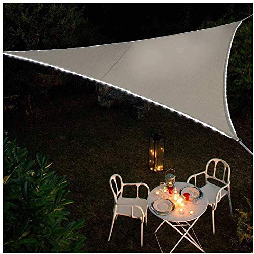 Tenda da sole triangolare impermeabile con luci LED, protezione UV al 95%, vela ombreggiante, per patio e balcone, in tessuto Oxford grigio, 5 x 5 x 5 m, baldacchino per esterni