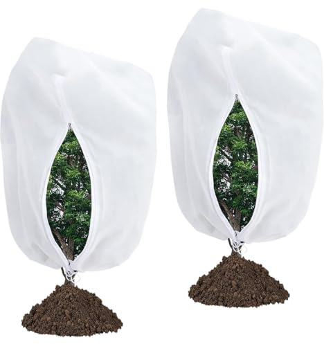 EJRUP 2 Pezzi Telo per Piante Inverno Antigelo,Traspirante Cappuccio Protezione Piante Inverno,Resistente agli Strappi Telo Piante Antigelo con Coulisse,Protezione Antigelo (80 x 100 cm)