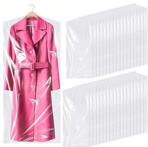 Dntorx 35 sacchetti per abiti 60 x 140 cm, sacchetti per vestiti trasparenti in plastica a prova di polvere per la protezione e l'appendimento di abiti, camicie, vestiti e cappotti