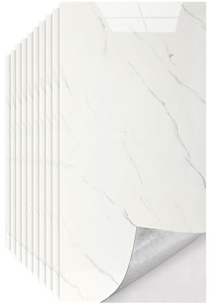 Fliesenaufkleber Marmor, Klebefliesen Wasserfest, 40 Stück Selbstklebende Wandpaneele mit Steinoptik für Küche, Badezimmer, Schlafzimmer, Wohnzimmer, 60cm x 30cm, Weiß