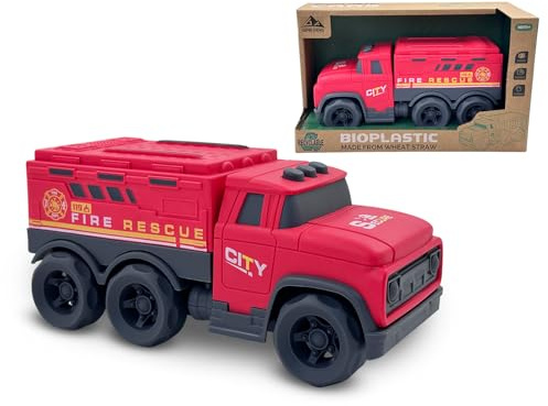 Cicili Camion de Pompiers Jouet en bioplastique de Paille de blé, véhicule de Secours Recyclable pour bébés dès 18 Mois, Camion de Ville Robuste au Design Pompier, Jeu sécurisé pour garçons et Filles