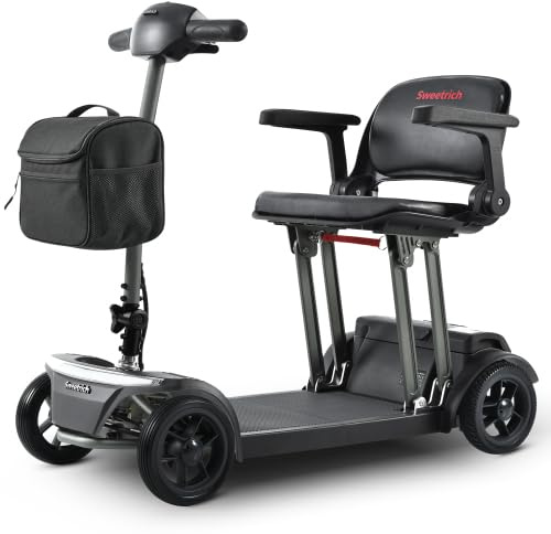 Klappbarer Elektroroller mit Sitz – Seniorenmobil faltbar, 12Ah Lithium-Akku, 21,75 kg leicht, 15 km Reichweite, Aluminiumrahmen, Klappsitz, 180W Motor, 6 km/h, LED-Bremse