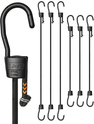 6 Pack Bungee Cords with Hooks (3 x 100cm + 3 x 150cm) – Heavy Duty Elastic Shock Cord Straps for Luggage, Roof Racks, Bike Racks, Camping, Car Roof, Tie Downs & Garage