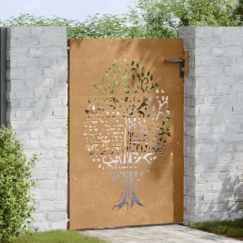 Holepyr Puerta de jardín 85 x 150 cm, diseño de árbol de acero corten, ajustable de 90 a 92 cm, para jardín, patio, puerta de entrada, puerta, puerta de entrada, puerta de entrada, puerta de puerta