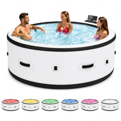 Bañera Hidromasaje Exterior 4-6 Personas, SPA Hinchable de 206x71 cm con 150 Chorros Masajeadores, Calentamiento Rápido 40°C, 6 Efectos Luz LED, Material Antipinchazos para Patio Terraza