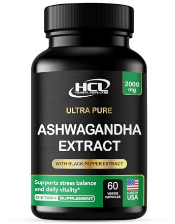 Organic Ashwagandha Capsules 2000 MG Root Powder Extract with Black Pepper & Lemon Balm 2 Month Supply - Natural Way to Relieve Stress