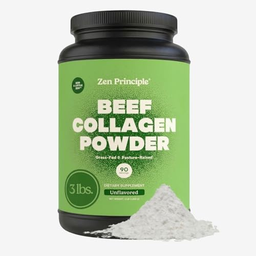 Zen Principle Grass-Fed Agglomerated Hydrolyzed Collagen Peptides 3 lb. Anti-Aging Protein for Healthy Hair, Skin & Joints. Paleo Friendly, GMO and Gluten Free, Pasture-Raised Bovine.