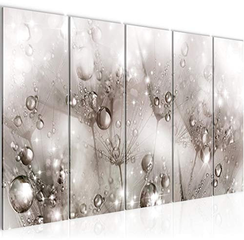 Runa Art Wandbild XXL Pusteblume Wohnzimmer Schlafzimmer 200 x 80 cm Beige Grau 5 Teilig - Made in Germany - 020855a