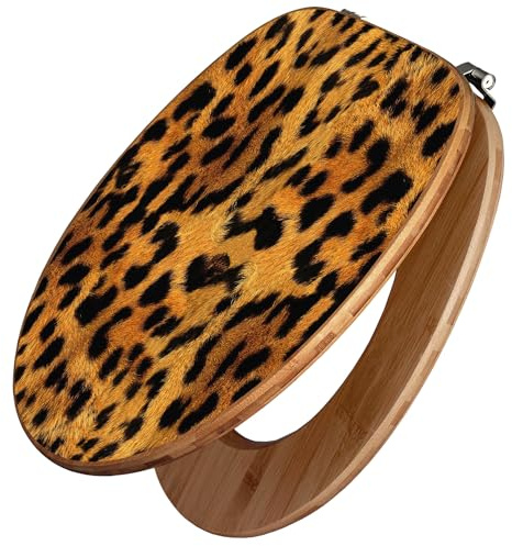 banjado Design WC Sitz Bambus 45x37,5cm - Toilettendeckel - Toilettensitz Bambus - hochwertiger Klodeckel - WC-Sitz Universal für alle gängigen Toiletten - Motiv Leopard